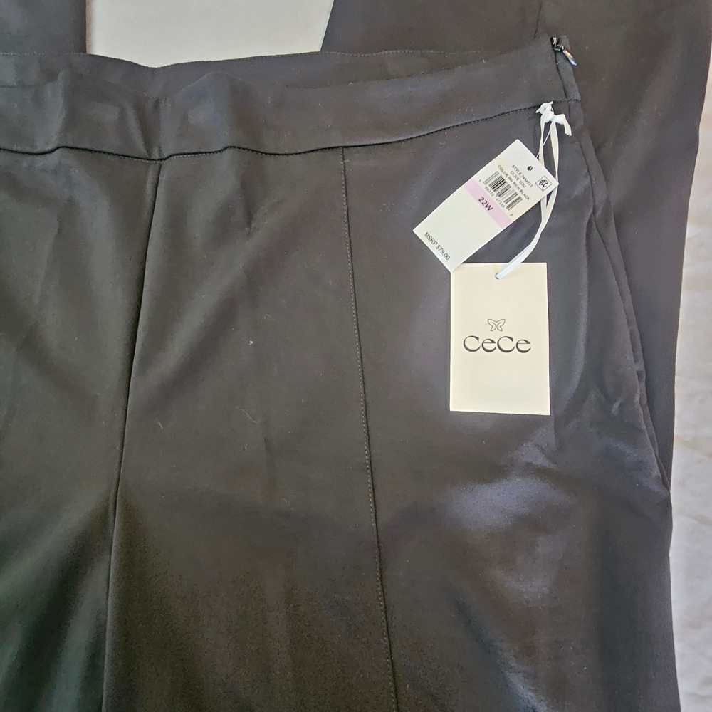 CeCe Olive You 22W Wide Leg Rich Black Side Zip‎ Flat Front Dress Pants NWT L566